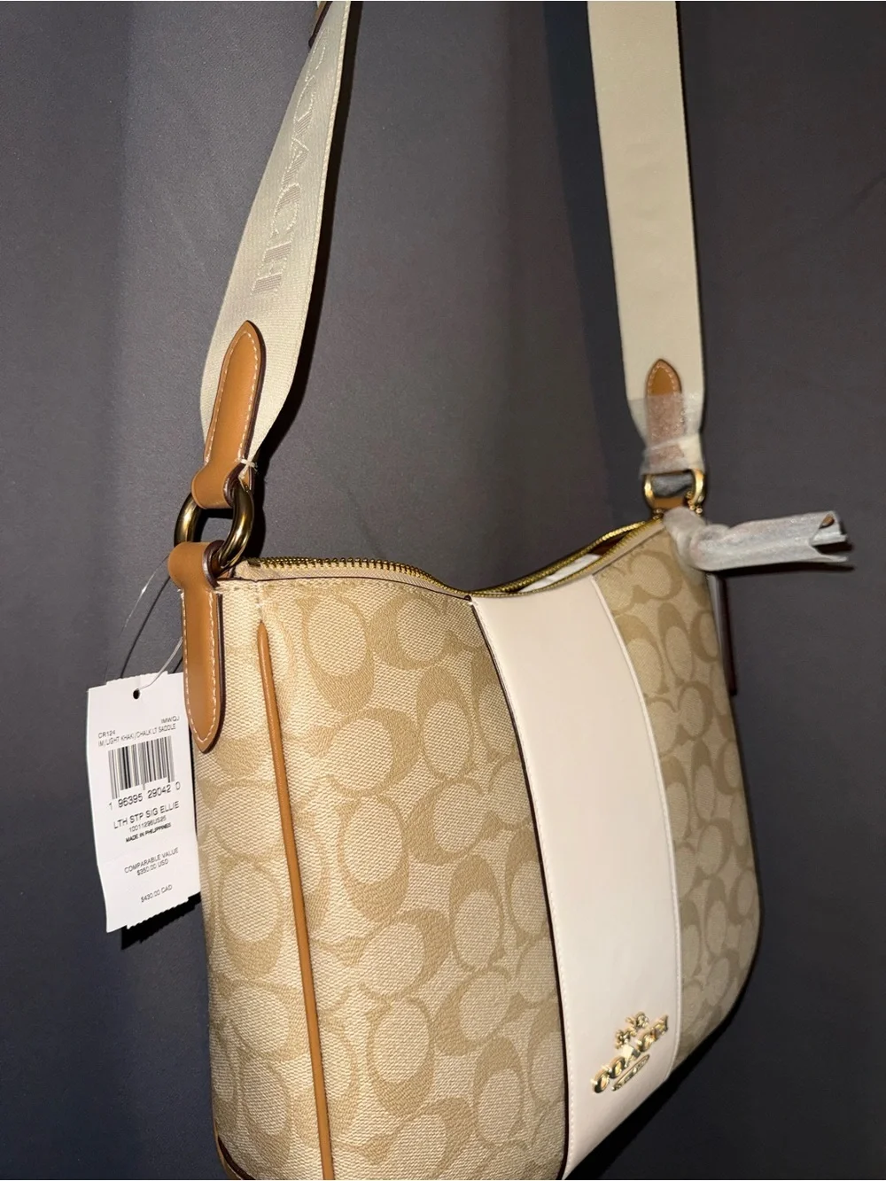 NEW WITH TAGS Coach Ellie File Bag in Signature Canvas with Stripe.